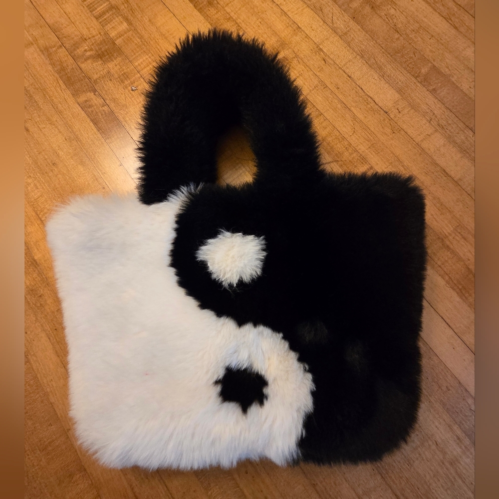 One Of A Kind Black and White Faux Fur Handbag